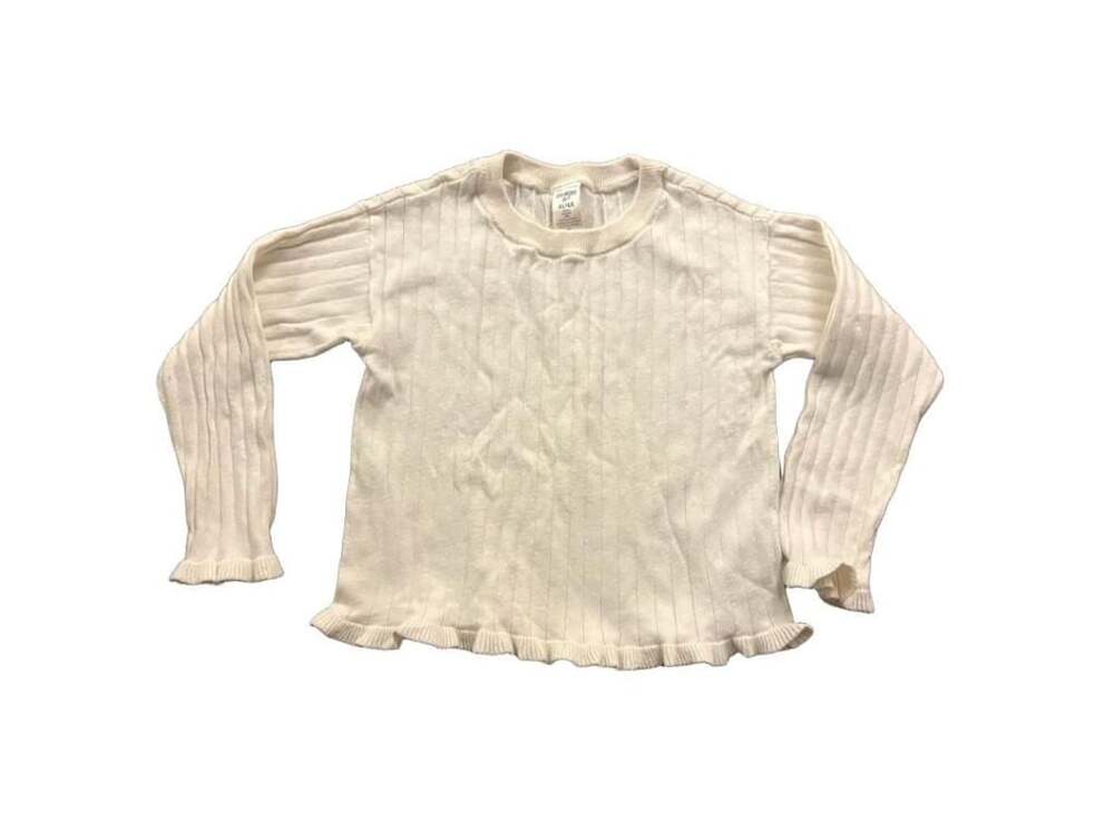 OshKosh B'gosh Sweater Size 4T White Ribbed Ruffle Trim Long Sleeve